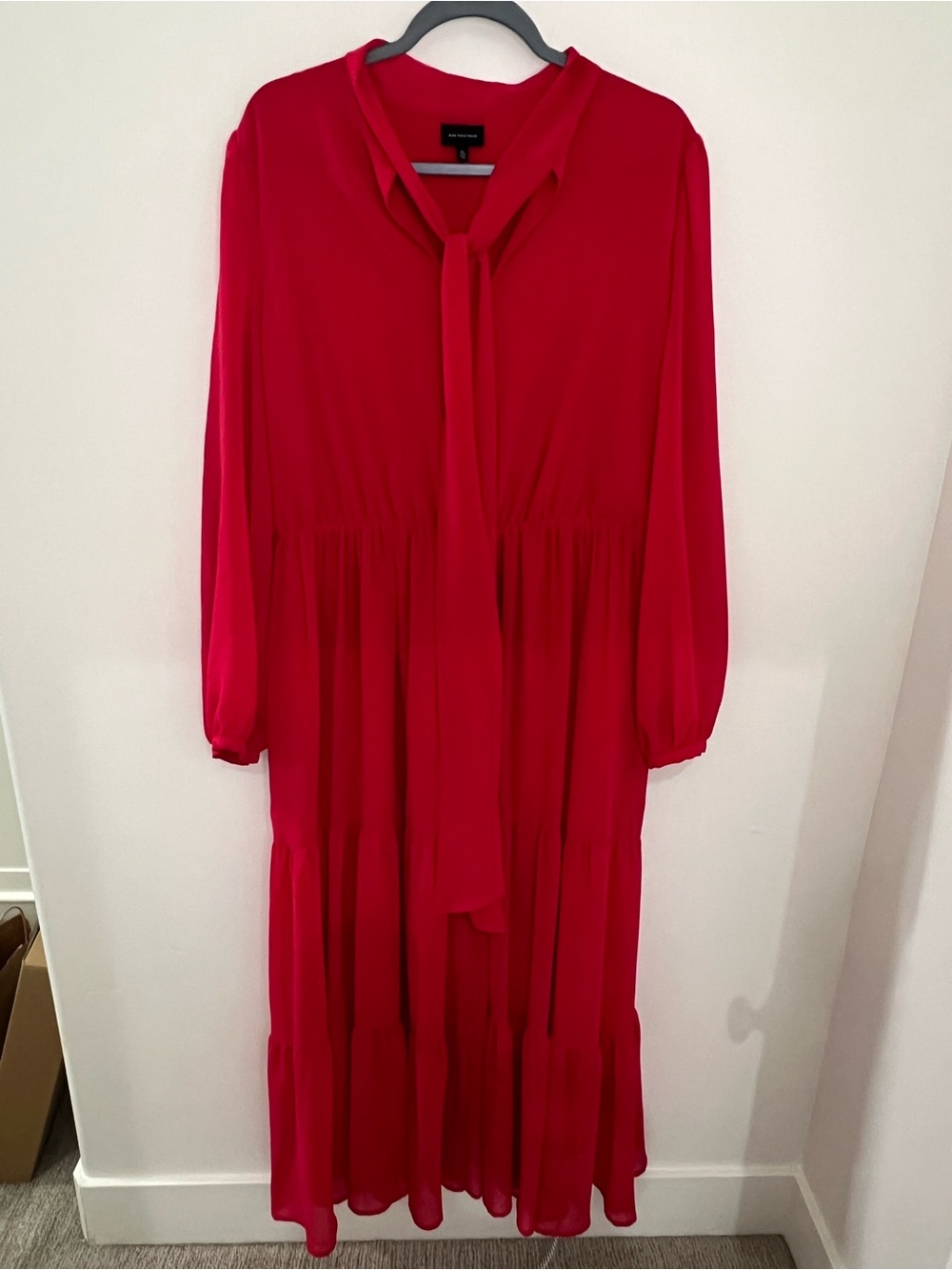 Who What Wear Pink Long Sleeve Tie-Neck Tiered Maxi Dress